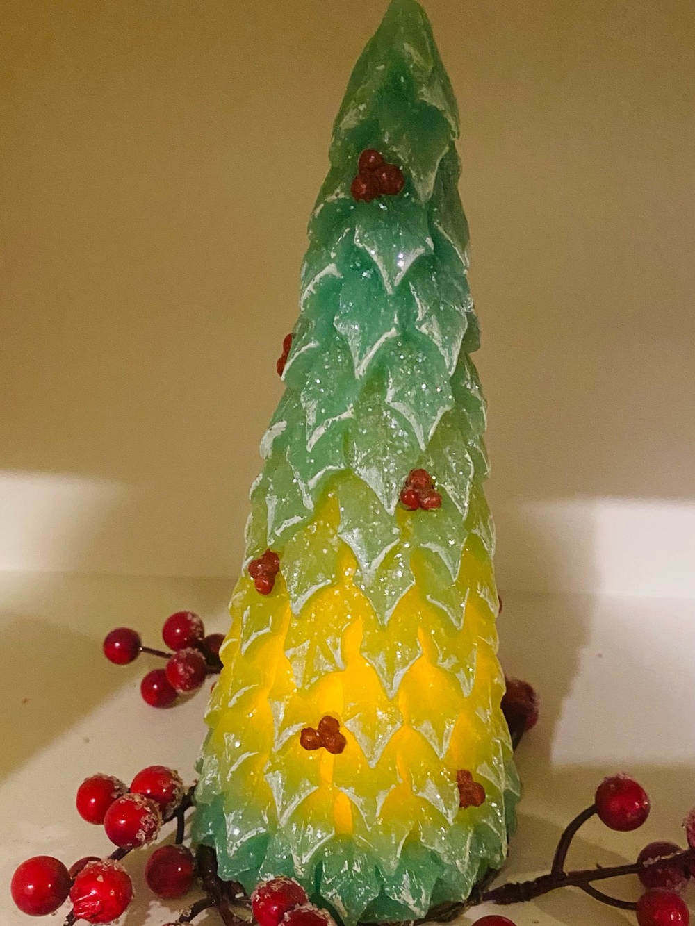 Candle impressions Green and Yellow Holiday Tree Candle - Decorative Home Accent